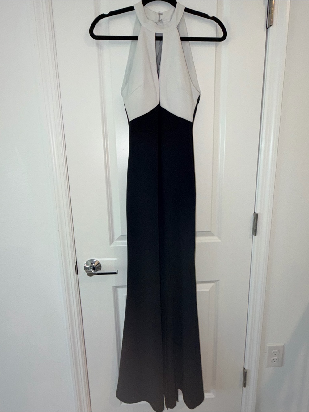 My Michelle Black and White Halter Evening Gown